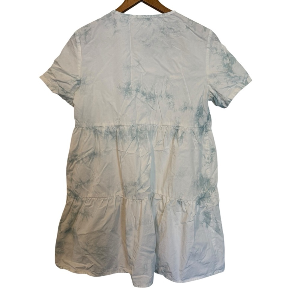 Madewell Women's S Blue White Tie Dye 100% Cotton Tiered Mini Dress Short Sleeve - Picture 2 of 7